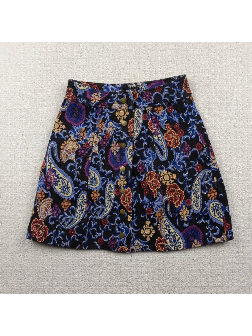 Bright & Beautiful Retro 60's Floral Paisley Tapestry Mini Skirt Boho Wom Sz XS